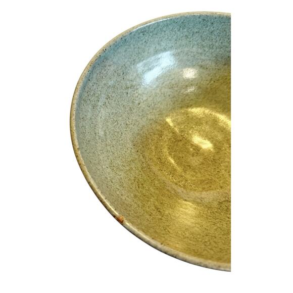 Hand Thrown Art Pottery Bowl Bluish Green Glaze w/Rings Artist Signed Multi Use - Picture 9 of 16